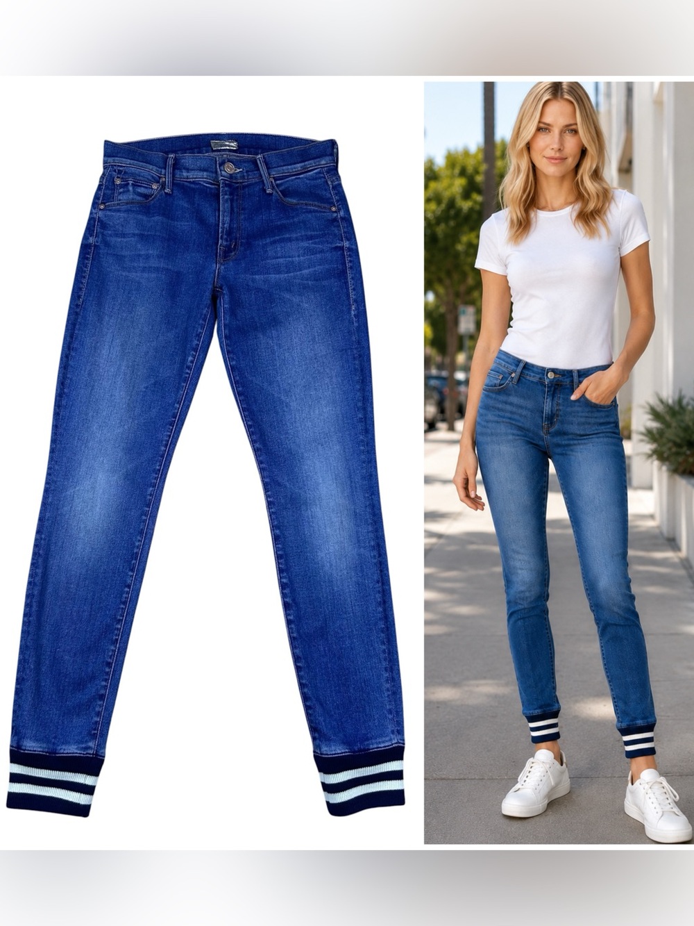 MOTHER Trainer Jeans 24 Famous Heroine Skinny Jogger Striped Cuff USA